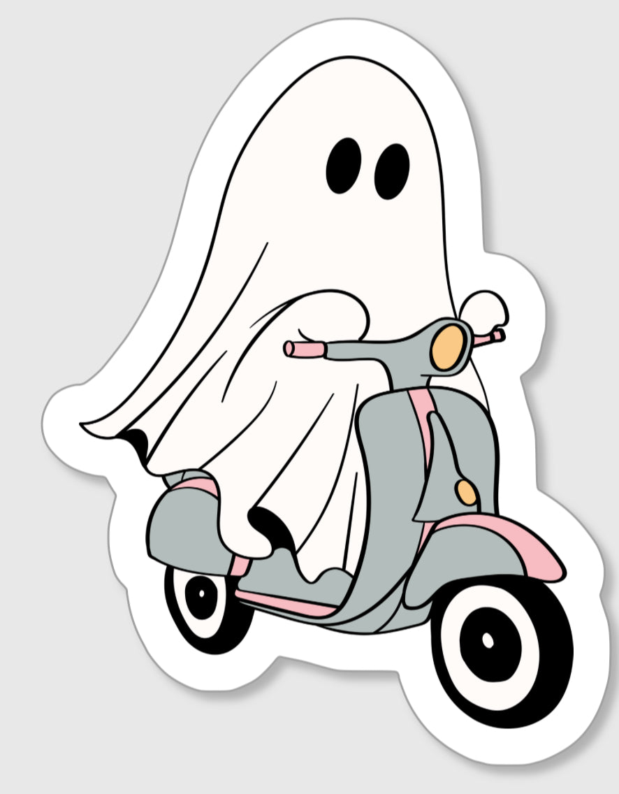 Ghost on Moped Sticker